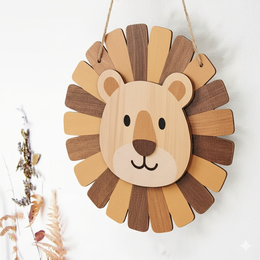 Houten Wandbordje 'Leeuw'