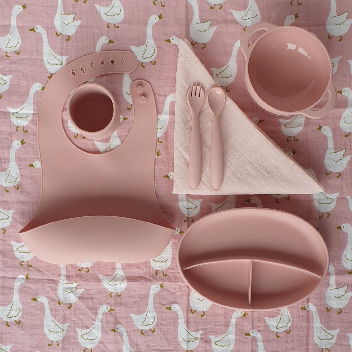 Siliconen servies Puck Goose Pink