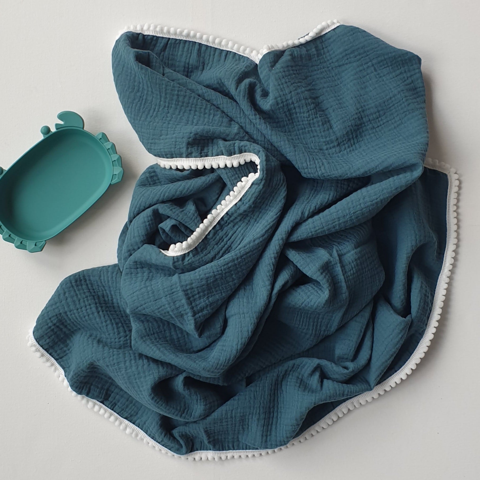 Hydrofiele doek met pomponnetjes Teal