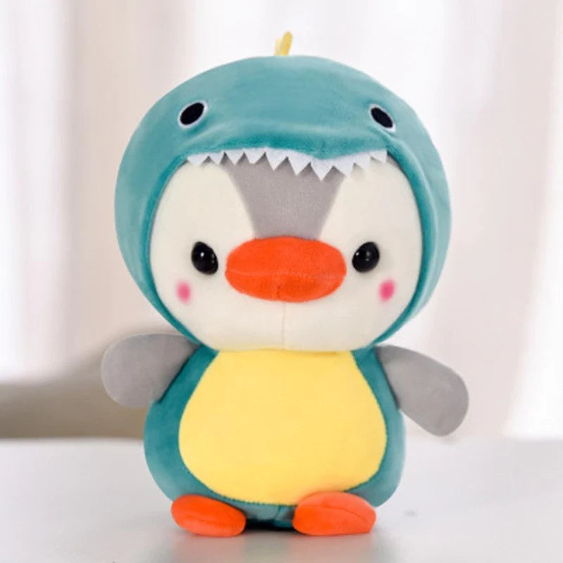 Kawaii pinguin knuffel vermomd als dino