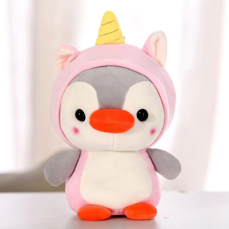 Kawaii pinguin knuffel vermomd als eenhoorn