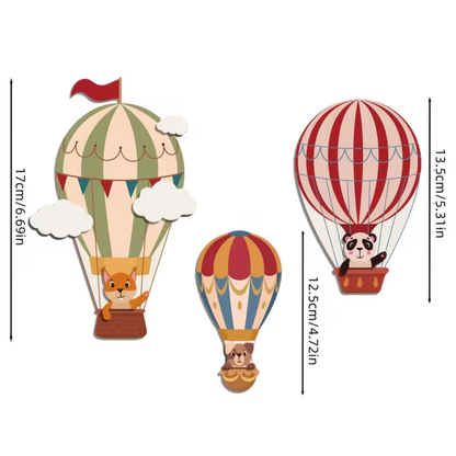 3 Houten Ballonnen met Dieren