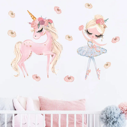 Muursticker van een ballerina en unicorn