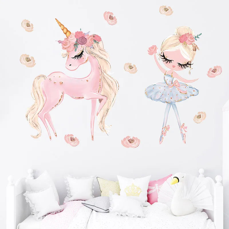 Ballerina met unicorn muursticker