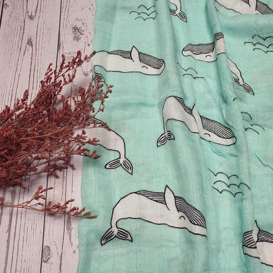 Bamboe/katoen doek met walvis print