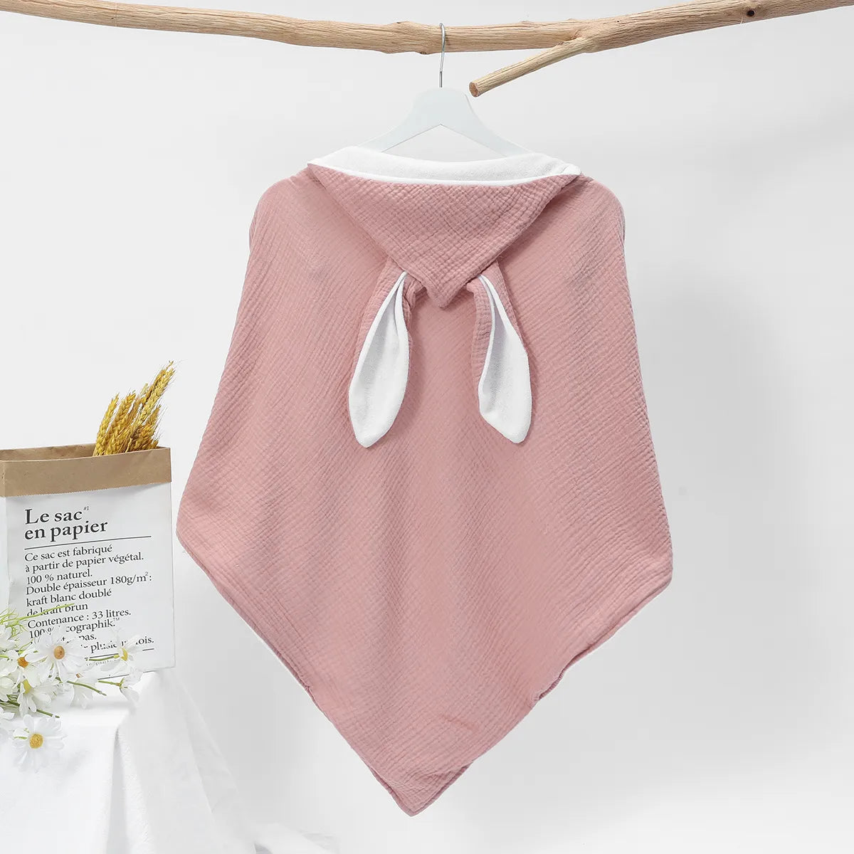 baby Badcape met Konijnen Oren oud roze