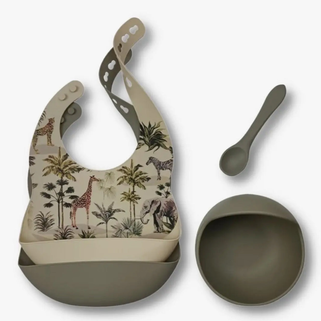 baby kraam cadeau set van 2 slabben met jungleprint een kom en een lepel