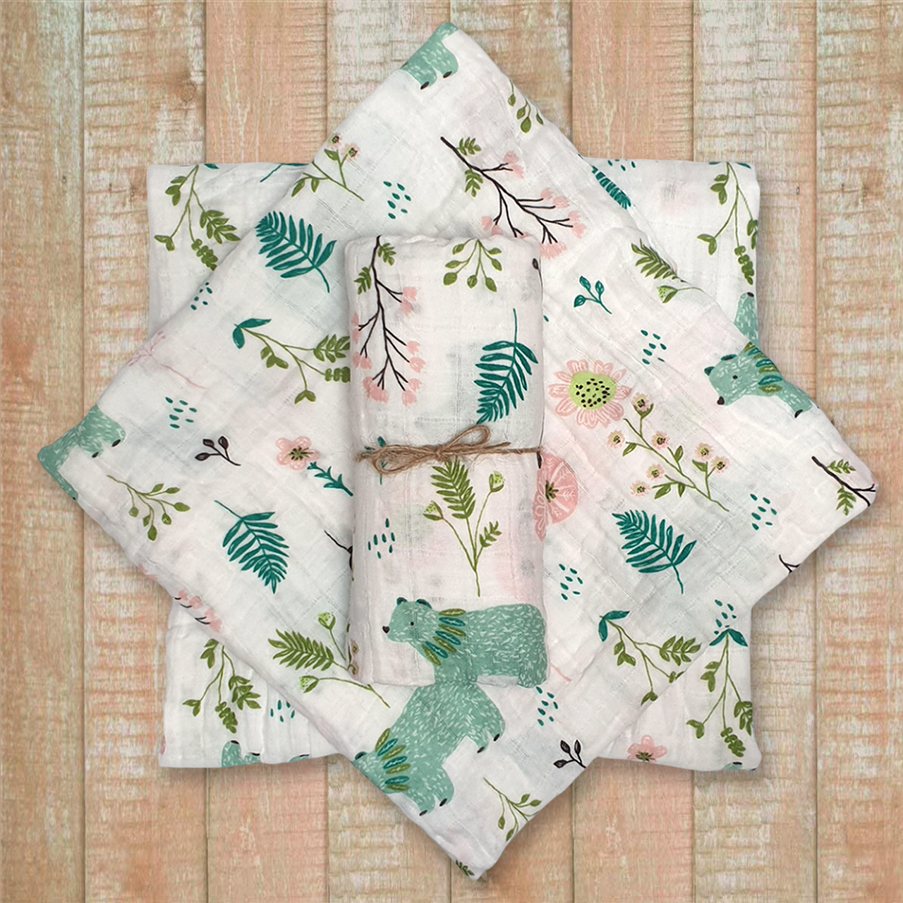 Hydrofiel doek met beren en bloemen print